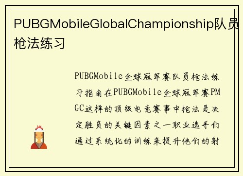 PUBGMobileGlobalChampionship队员枪法练习